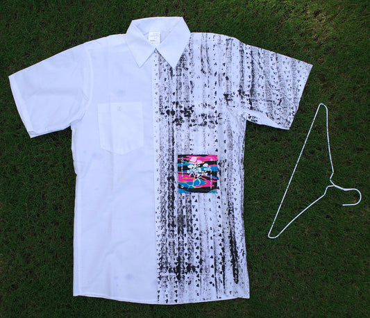 Gravel Tuxedo Shirt / White with pink label - Small