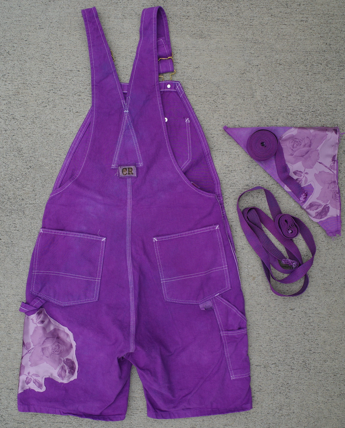 Vintage overall short / purple tape dye - 36 waist